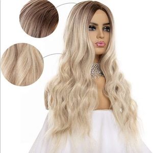 ash blonde dark root natural wave wig